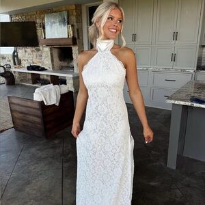 Floral lace halter tie maxi dress bridal